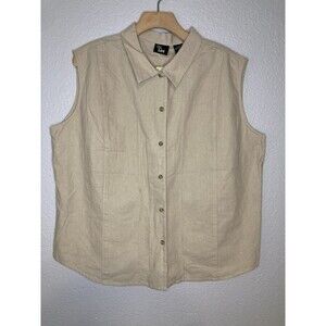 Vintage Ms Lee Linen Blend Tan Sleeveless Button Up Women's XL Minimalist Beachy